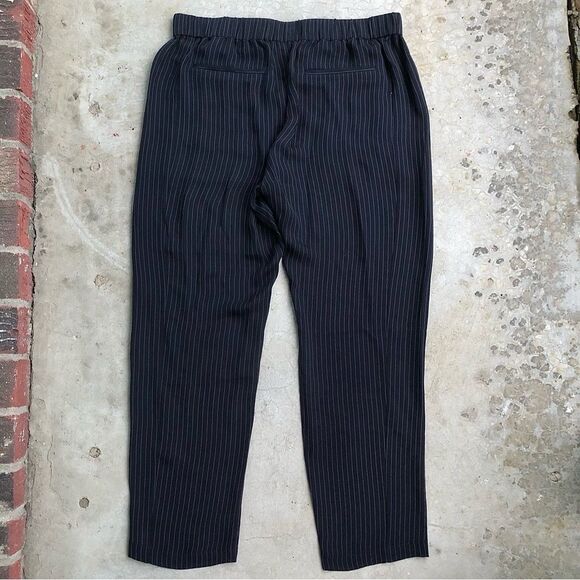 Theory Korene Pants Silk Pinstripe Pull-On Cropped Ankle Womens Navy Blue M - Picture 7 of 7
